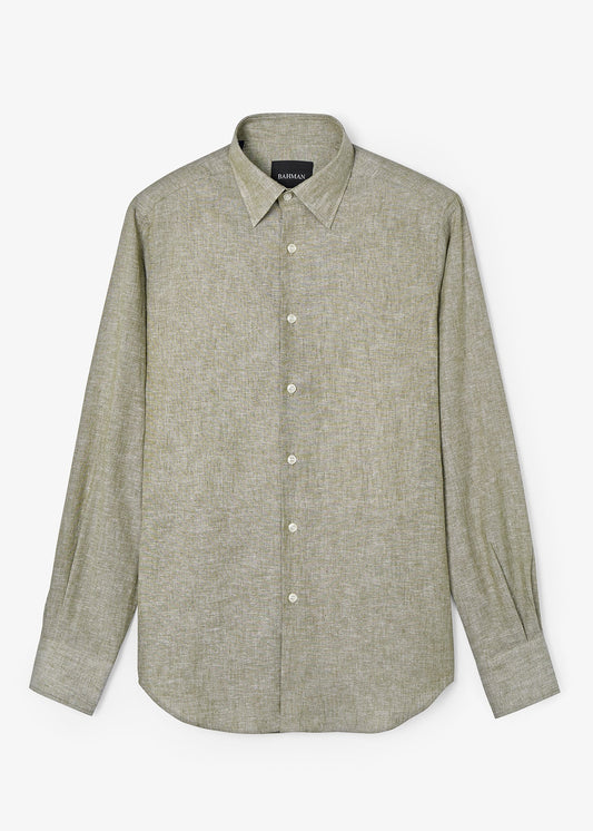 Camisa Lino Algodón Verde Jaspeado