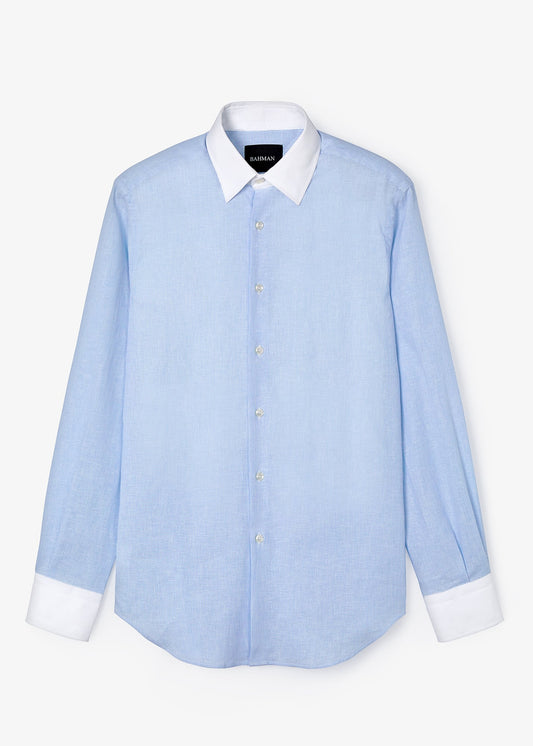 Camisa Lino Algodón Mil Rayas Celeste
