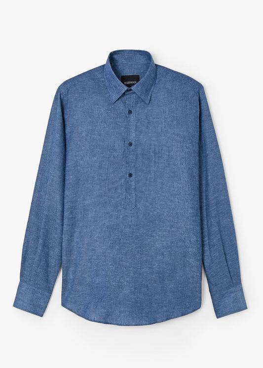 Polera Lino Algodón Azul Oscuro Jaspeado